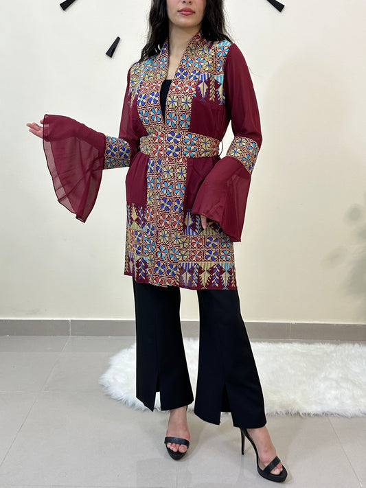 Embroidered Traditional Two pieces Jacket -جاكيت مطرز قطعتين- DARK RED