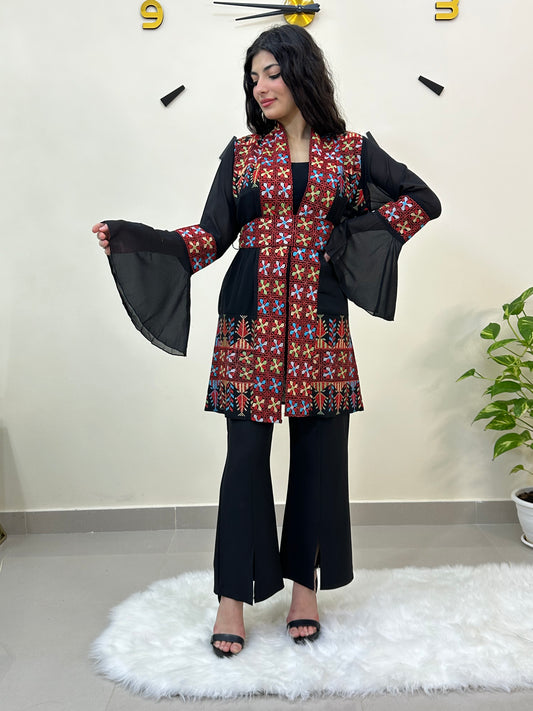 Embroidered Traditional Two pieces Jacket - جاكيت مطرز قطعتين  - BLACK