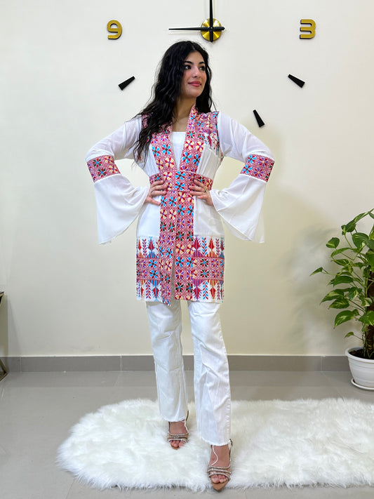 Embroidered Traditional Two pieces Jacket -جاكيت مطرز قطعتين- WHITE