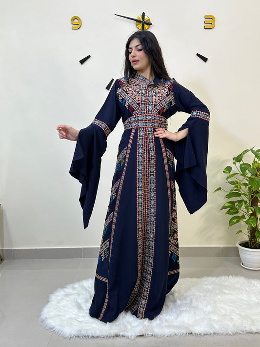 Traditional Arabic Dress - ثوب مطرز من قطعتين - DARK BLUE