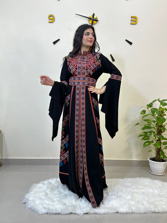 Traditional Arabic Dress - ثوب مطرز من قطعتين - BLACK