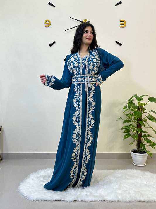 Embellished Three-pieces Kaftan Dress &  jacket with Belt - قفطان مطرز من 3 قطع