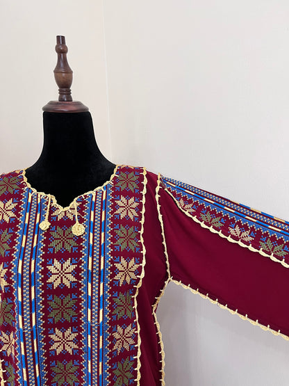 Long-Sleeve  Embroidered Jalabiya - جلابية مطرزة - DARK RED